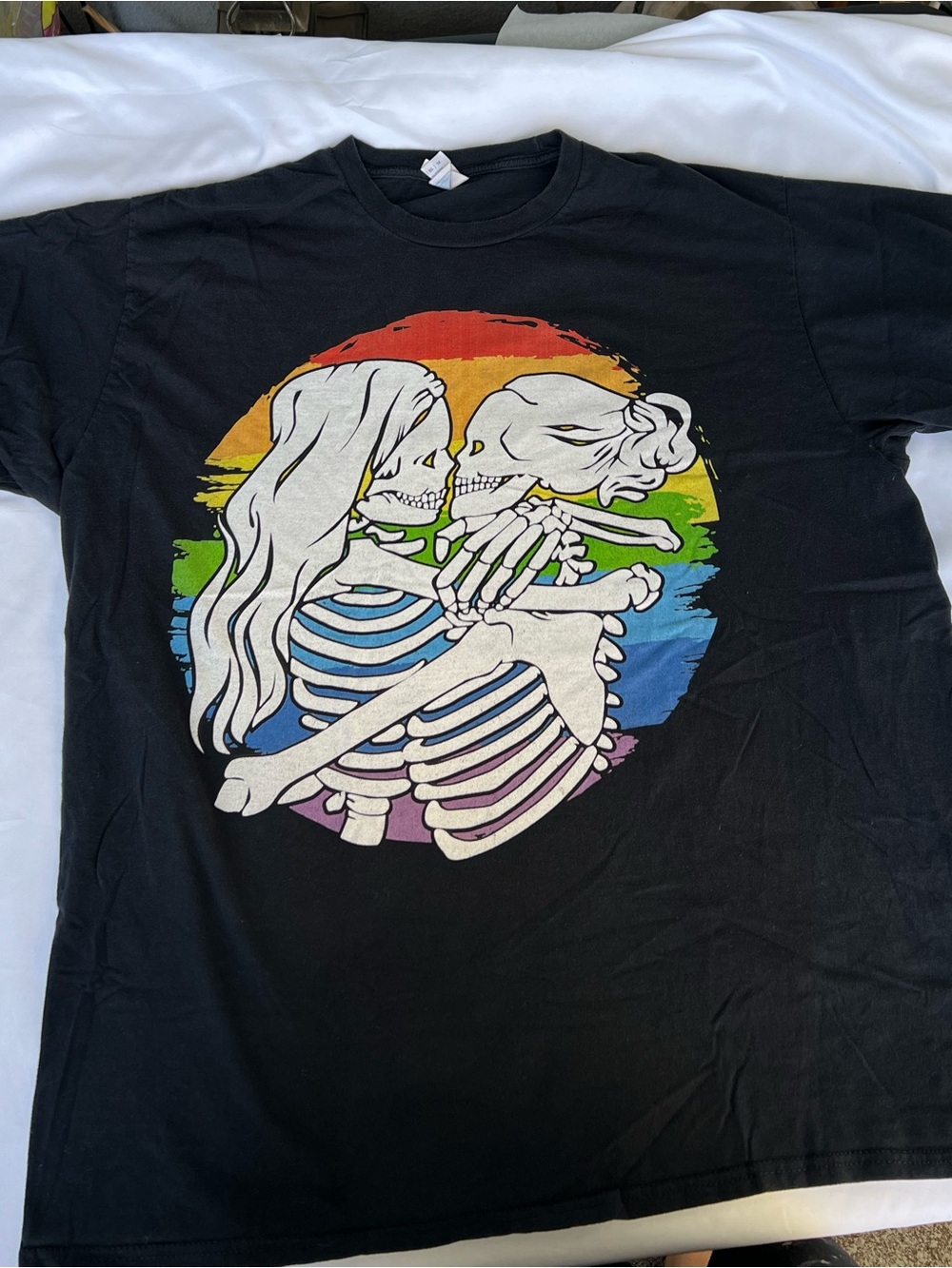 Port and Company Black Rainbow Halloween Skeleton Queer cotton WLW